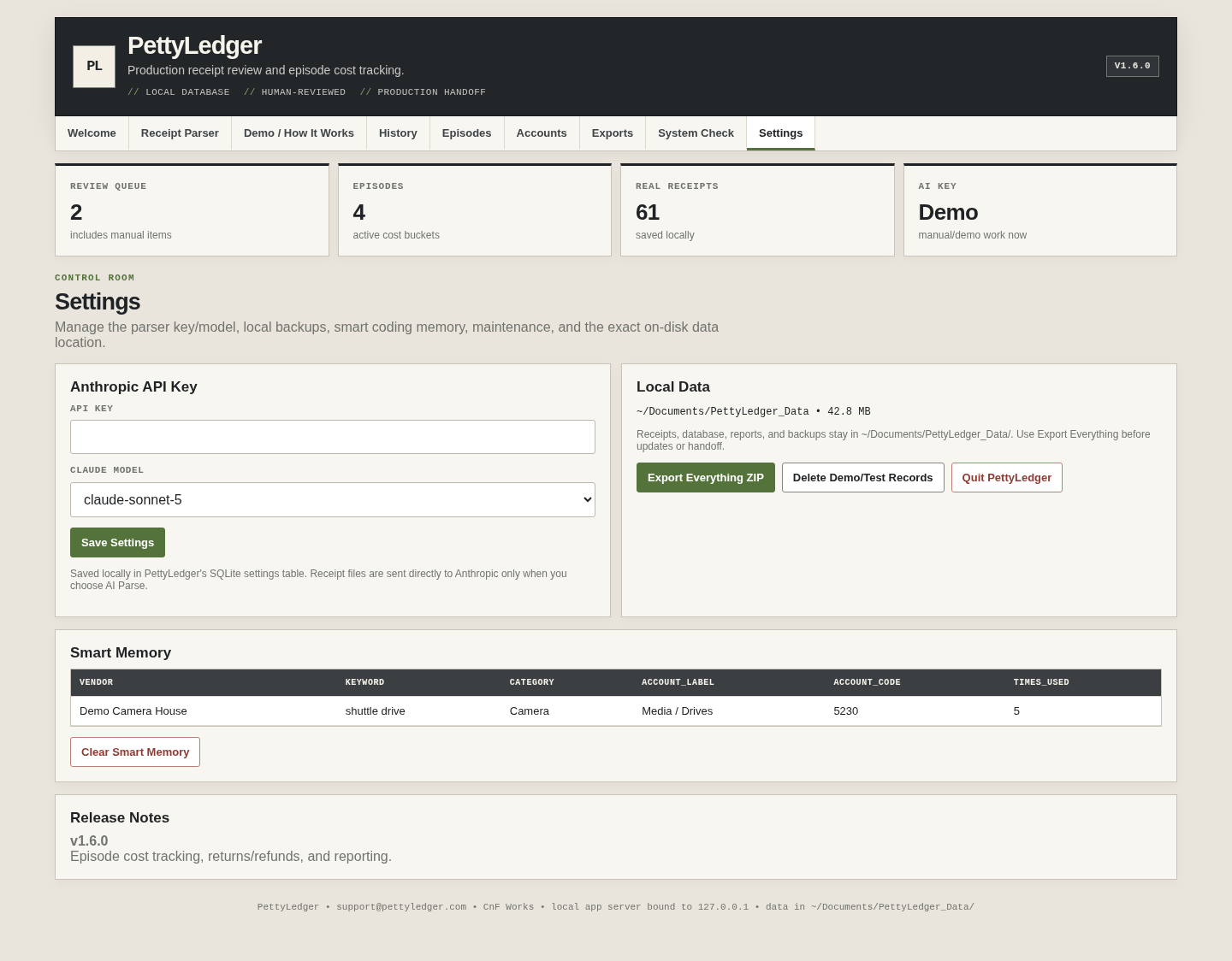 PettyLedger Settings